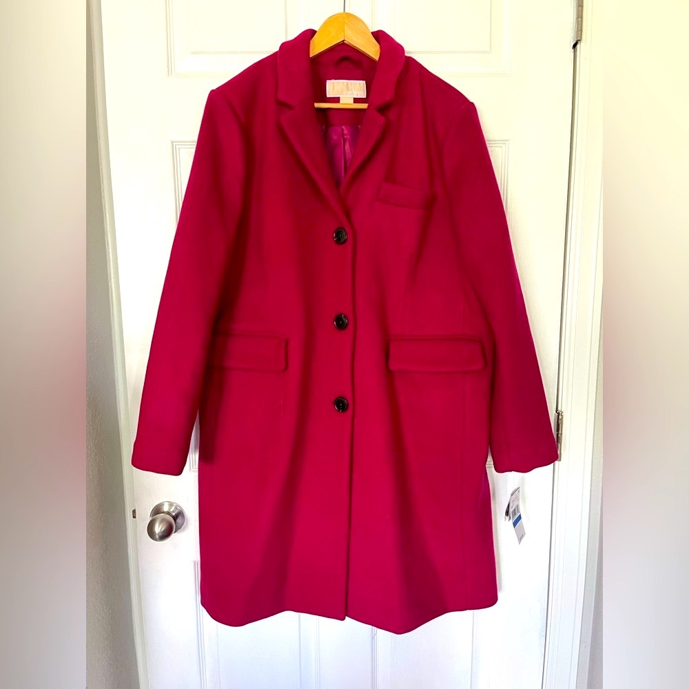 NWT Michael Kors Women's Plus Size Single-Breasted Walker Coat XL Azalea Pink